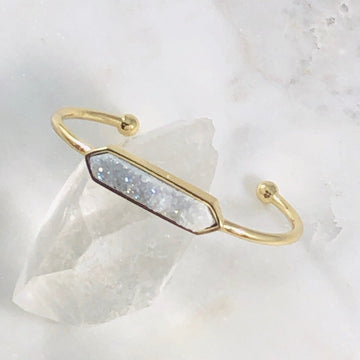 Zeta Druzy Agate Bangle Bracelet Healing Crystal Jewelry for a Positive Vibe